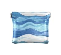 Portamonete da donna in pelle con linea ondulata blu e bianca, impermeabile, mini astuccio cosmetico per donna, cartone animato, onda, linea, blu, bianco, 1 size, moderno