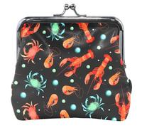 Portamonete da donna in pelle con motivo a forma di bacio per festa di frutti di mare, colore nero, classico, Festino di Frutti di Mare Nero, Classico