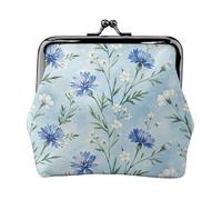 Portamonete da donna in pelle con motivo floreale blu, piccolo portafoglio con chiusura a bacio, mini porta carte per chiavi, rossetto, carino portamonete da viaggio