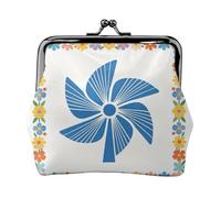 Portamonete da donna in pelle con mulino a vento blu, piccolo portafoglio con serratura a bacio, mini porta carte per chiavi, rossetto, carino portamonete da viaggio
