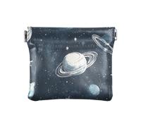 Portamonete da donna in pelle con pianeta stellato blu e bianco, mini borsa per il trucco per donne e ragazze