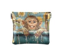 Portamonete da donna in pelle con scritta "Happy Bride Groom", impermeabile, per matrimonio, chic Rhesus Monkey Macaque Retro vasca da bagno, 1 size, moderno