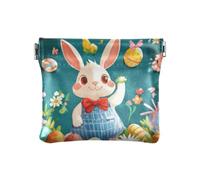 Portamonete da donna in pelle con simpatici fiori di coniglio bianco e scritta "Happy Easter", comodi accessori da viaggio per donne, Felice Pasqua Cartoon carino bianco coniglio fiori, 1 size