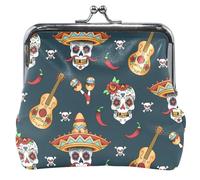 Portamonete da donna in pelle con teschi di zucchero, personalizzato, con fibbia carina, chiusura a bacio, per ragazze, Festive Sugar Skulls Dark, OneSize