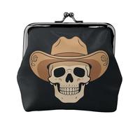 Portamonete da donna in pelle con teschio cowboy, piccolo portafoglio con chiusura a bacio, mini porta carte per chiavi, rossetto, carino portamonete da viaggio