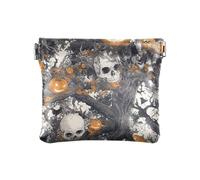 Portamonete da donna in pelle con teschio di zucca arancione del fumetto Evil Evil Halloween Mini portafoglio porta carte portatile per donne ragazze