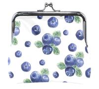 Portamonete da donna in pelle di mirtilli con fibbia carina e serratura da bacio, piccolo portamonete per ragazze, frutta alla moda mirtillo, classico, Frutta Trend Mirtillo, Classico