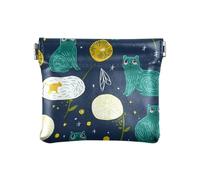 Portamonete da donna in pelle ecologica in poliuretano, con alieni e gatti, organizer per oggetti personali, per donne e ragazze, spazio Aliens gatti verde, Decorazione