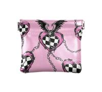 Portamonete da donna in pelle gotica con cuore nero a scacchi e scheletro a scacchi, carino organizer per carte di credito, chiavi, per ragazze e donne