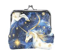 Portamonete da donna in pelle impermeabile con unicorni blu e oro