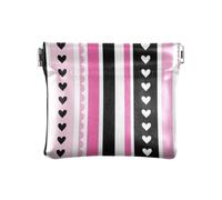 Portamonete da donna in pelle nera e pesca con strisce a forma di cuore di San Valentino carino borsa per cosmetici per donna ragazza, Strisce cuore San Valentino nero e pesca, Decorazione