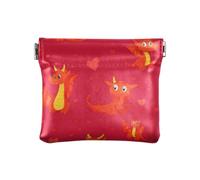 Portamonete da donna in pelle PU con pterosauro rosso a forma di dinosauro con scritta "Happy Valentine", Felice San Valentino cartone animato dinosauro pterosauro rosso, 1 size, Stampa artistica