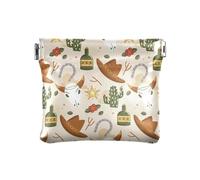 Portamonete da donna in pelle PU con stivali da cactus occidentale, stile messicano, bohémien, Stivali da cactus western boho messicani, 4.33"(L) x 3.74"(W) x 0.39"(H), Stampa