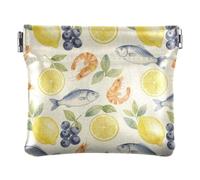 Portamonete da donna in pelle PU, da pizzicare e aprire, portamonete | Portatile, si chiude in modo sicuro, formato tascabile, chiavi, spille da balia, piastrella mediterranea, frutti di mare