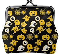 Portamonete da donna in pelle senza cuciture con icone arancioni di Halloween, piccolo portamonete con chiusura Kiss-Lock Portafoglio con fibbia per regalo per ragazza