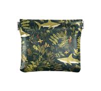 Portamonete da donna in pelle verde con squali, con foglie tropicali, portatile, per ragazze, donne, signore, squali, foglie tropicali, verde, taglia unica, moderno, Squali Fogliame Tropicale Verde,