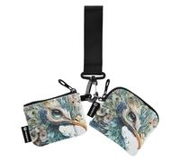 Portamonete da donna in stile bohémien con pavone, mini organizer per denaro alla moda, con cerniera, tasca portamonete per lavoro, viaggi, 2 pezzi, Pavone affascinante bohémien, 1 size, Art Deco