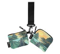 Portamonete da donna in stile cinese con montagne e fiumi, porta carte di credito, portamonete minimalista con portachiavi, per uomo, confezione da 2, Stile cinese Montagne e fiumi, 1 size, Art Deco