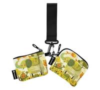 Portamonete da donna in stile scarabocchio, con elefante e tartaruga, sottile, portatile, con portachiavi, per donne e ragazze, 2 pezzi, tartaruga elefante cartone animato stile scarabocchio carino, 1