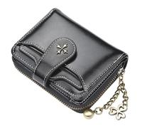 Portamonete da donna in stile vintage con zip bifold wallet gotico, mini portafoglio in pelle con scomparto portamonete con cerniera, nero, misura piccola