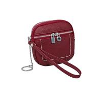 Portamonete da donna in vera pelle con cerniera piccola portafoglio corto porta carte di credito in pelle bovina multifunzionale auricolari rossetto custodia, Rosso vinaccia, Taglia unica