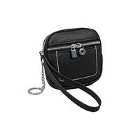 Portamonete da donna in vera pelle con cerniera piccola portafoglio corto porta carte di credito in pelle bovina multifunzionale auricolari rossetto custodia, Nero , Taglia unica