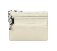 Portamonete da donna in vera pelle con portachiavi, Beige, One Size, Sacchetto portamonete