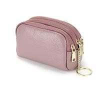 Portamonete da donna in vera pelle di vacchetta con dimensioni perfette per la mano Mini portafoglio classico con 3 scomparti separati con cerniera, pratico portachiavi