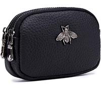 Portamonete da donna in vera pelle - Doppia cerniera Bee Change Pouch Portafoglio Porta carte Portamonete Mini Semplice portamonete carino Regalo per Compleanno (nero)