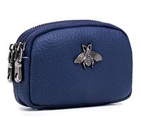 Portamonete da donna in vera pelle - Doppia cerniera Bee Change Pouch Portafoglio Porta carte Portamonete Mini Semplice portamonete carino (bleu)
