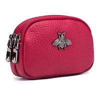 Portamonete da donna in vera pelle - Doppia cerniera Bee Change Pouch Portafoglio Porta carte Portamonete Mini Semplice portamonete carino (Vin rouge)