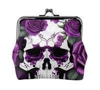 Portamonete da donna leggero con stampa di scheletro di rosa viola, squisito, impermeabile, piccolo sacchetto per monete e carte