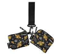 Portamonete da donna, mini portamonete alla moda, con tasca portamonete con cerniera, per uomini e donne, confezione da 2, hohey ape felice buona fortuna ricamo dorato, 4.13"(L) x 3.5"(W), Accessorio