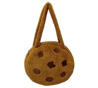 Portamonete da donna per biscotti, soffice borsa a tracolla marrone cioccolato con chiusura a cerniera, divertente portamonete in peluche dal design forma di biscotto per gli oggetti essenziali