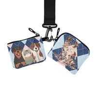 Portamonete da donna, porta carte da visita, organizer per banconote | Sottile e portatile, con tasca con cerniera, confezione da 2, passeggiate a breve distanza, due simpatici animali