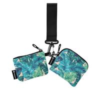 Portamonete da donna, porta carte d'identità, sottili, piatti, con tasca con cerniera, per donne e uomini, 2 pezzi, turchese verde tropicale Pianta Foglie Teal, 4.13"(L) x 3.5"(W), Accessorio da