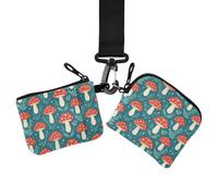 Portamonete da donna, porta carte, organizer per denaro | Sottile staccabile, con cinturino da polso, 2 pezzi, passeggiate brevi, foreste di funghi rossi