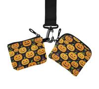 Portamonete da donna, portamonete con cerniera | Slim Flat, con portachiavi, 2 confezioni, passeggiate a breve distanza, Jack-o-lantern giallo