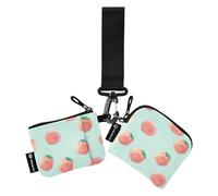 Portamonete da donna rosa con motivo a cartoni animati, porta carte d'identità di grande capacità, con portachiavi, per donne, confezione da 2, Rosa Cartoon Pesca, 1 size, Casual