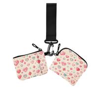 Portamonete da donna rosa romantico con scritta "Jewel Love", dimensioni compatte, porta carte d'identità, con tasca con cerniera, per donna, confezione da 2, Rosa romantico gioiello amore, 1 size