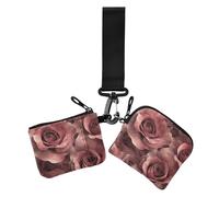 Portamonete da donna rosso marrone con rose di San Valentino porta carte di credito sottile portamonete piatto porta monete con cerniera tasca portamonete per donna 2 pezzi, Rose di San Valentino