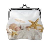 Portamonete da donna vintage con chiusura a bacio, conchiglie, stella marina sulla spiaggia, mini portafoglio in pelle sintetica leggera per monete e carte