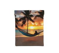 Portamonete da uomo, in pelle, con stampa primaverile, con scritta "Happy Easter Holiday", portamonete da donna, mini portafoglio per contanti, Coconut Beach - Amaca al tramonto, Taglia unica,