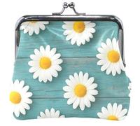 Portamonete decorativo da donna, in pelle, bianco, margherite, giallo, rustico, blu, con serratura a bacio, piccolo portamonete per ragazze, 11,5 cm x 10,5 cm