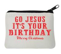 Portamonete divertente in neoprene con scritta "Go Jesus It's Your Birthday Merry Christmas", 10 x 11 cm, bianco