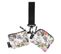 Portamonete doppio bianco con fiori primaverili, porta carte di credito, grande capacità, porta carte d'identità, con portachiavi, per uomini e donne, confezione da 2, Fiori Primavera Bianco, 1 size
