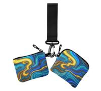 Portamonete doppio blu oro effetto marmo fluido porta carte di credito portafoglio mini moda portafoglio portamonete con cerniera con cinturino da polso per uso quotidiano 2 confezioni, Fluido marmo
