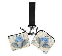 Portamonete doppio con elefante blu con ali di rosa e porta carte di credito, piccolo portamonete portatile con cerniera, portamonete con cerniera, da donna, 2 pezzi, Elefante dalle ali di rosa blu, 1