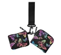 Portamonete doppio nero con farfalle arcobaleno safari porta carte di credito portafoglio minimalista porta carte di credito organizer con cerniera portamonete per lavoro e viaggi, confezione da 2,