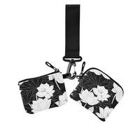 Portamonete doppio nero e bianco con fiore porta carte di credito portafoglio sottile staccabile porta carte d'identità con tasca con cerniera per donna confezione da 2, Fiore bianco e nero, 1 size